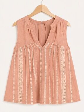 HOLDING HORSES Dusty Rose Sleeveless Embroidered Tank Top | Size S